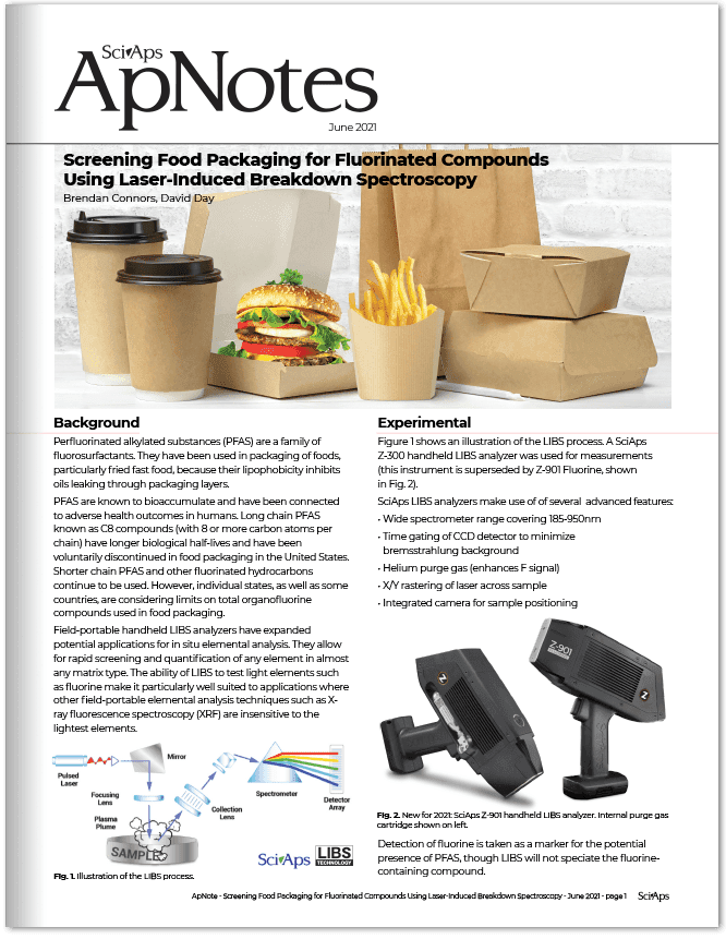 SciAps LIBS test method for fluorine in food packaging