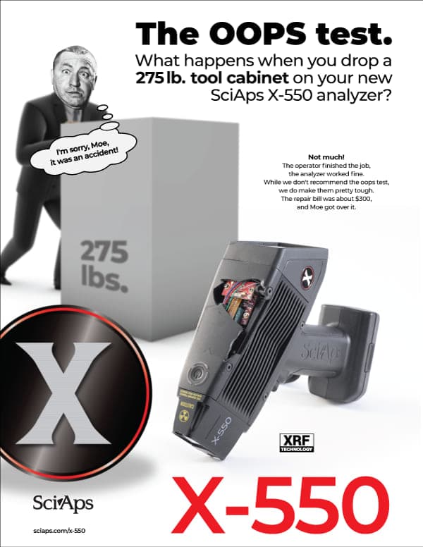 SciAps premium XRF passes 275 lbs. Oops Test